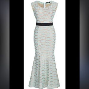 Ruiyige Floral Lace Overlay Sleeveless Midi Dress – Mint Green & Nude – XL